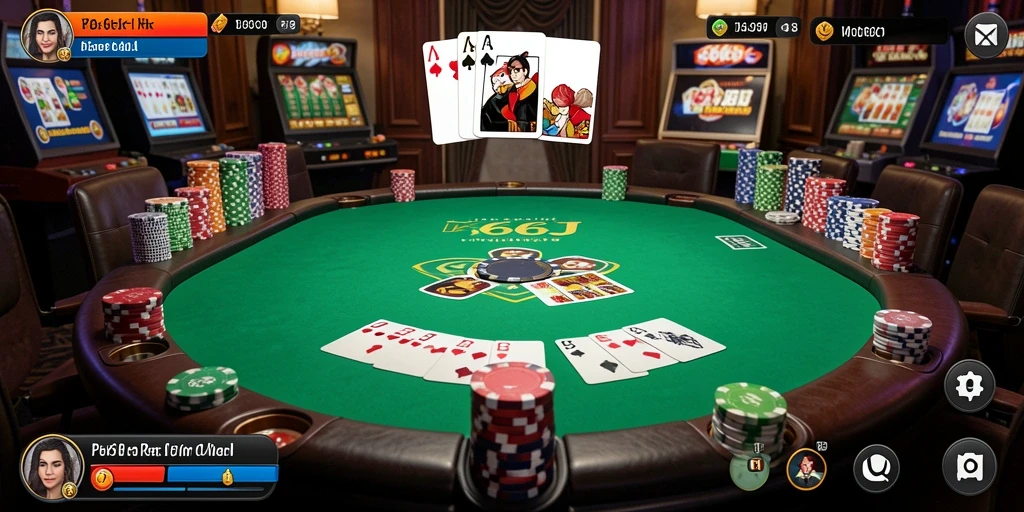 Tampilan gameplay poker yang seru dan menegangkan.