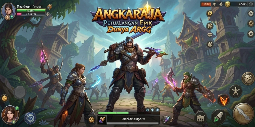 Tangkapan layar utama gameplay ARPG ANGKARAJA menunjukkan pertarungan epik.