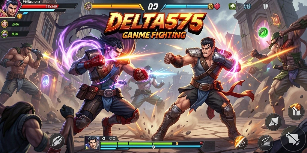 Tampilan gameplay mendebarkan dalam DELTA575 yang penuh aksi pertarungan.