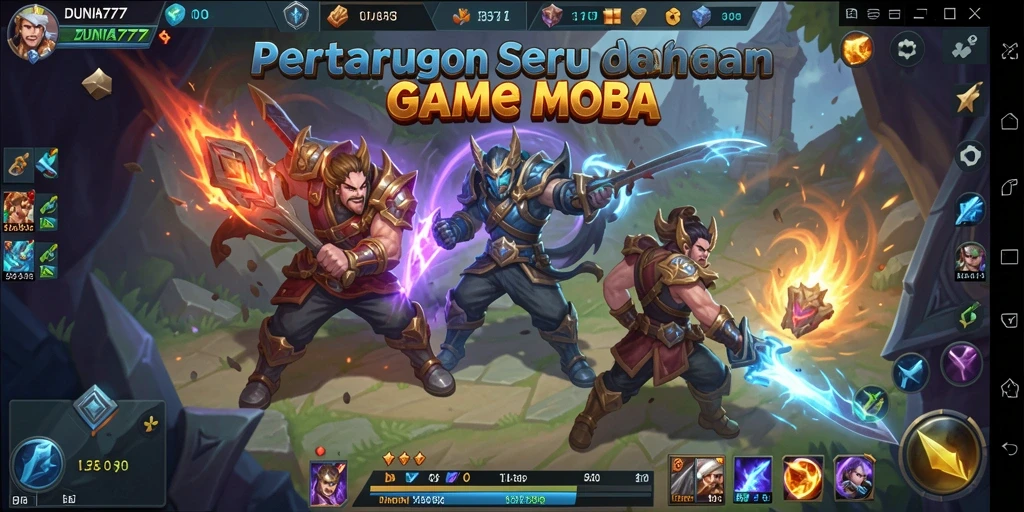 Tampilan gameplay seru dan strategi pertarungan di DUNIA777.