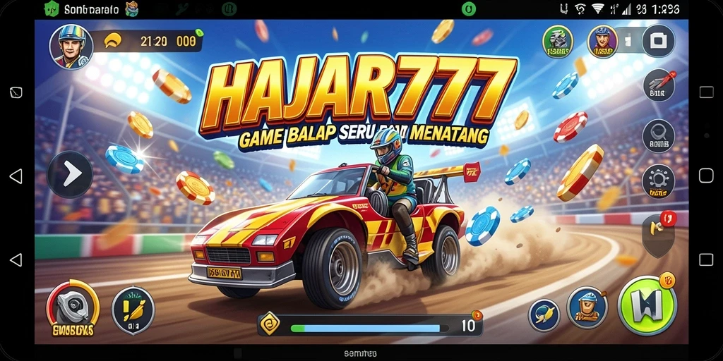 Tampilan gameplay HAJAR777 menampilkan balapan yang seru dan penuh adrenalin.