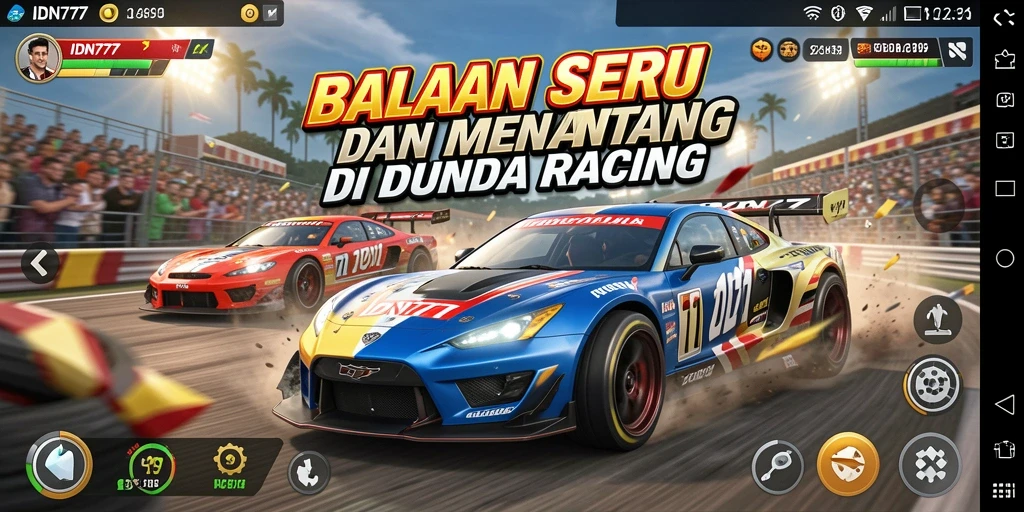 Tangkapan layar utama IDN777 menunjukkan aksi balapan cepat dan penuh semangat.