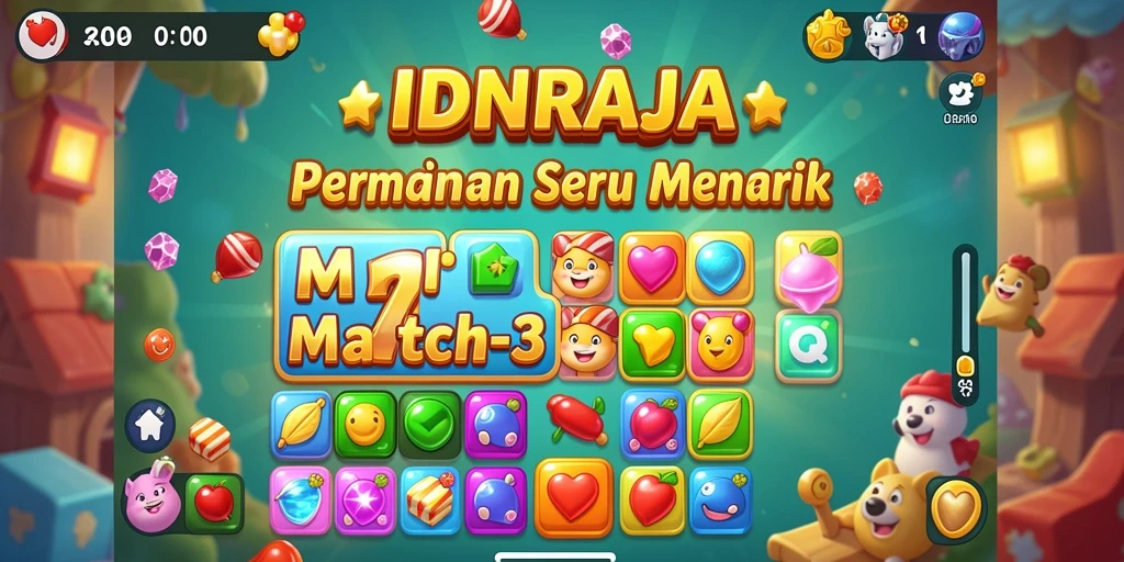 Gameplay Match-3 yang seru di IDNRAJA dengan grafis menarik.