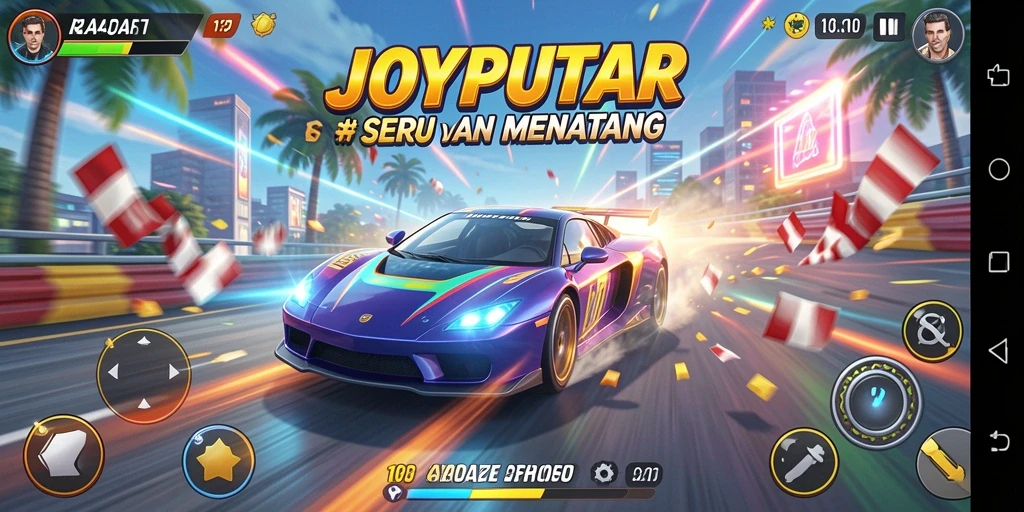 Gameplay menegangkan di JOYPUTAR dengan berbagai trek balapan.