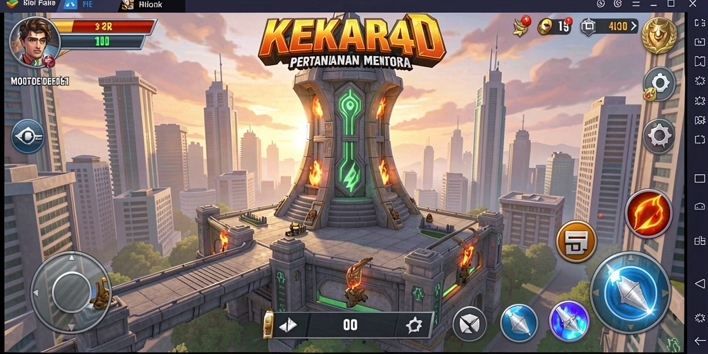 Tampilan gameplay seru di KEKAR4D dengan berbagai menara yang berfungsi.