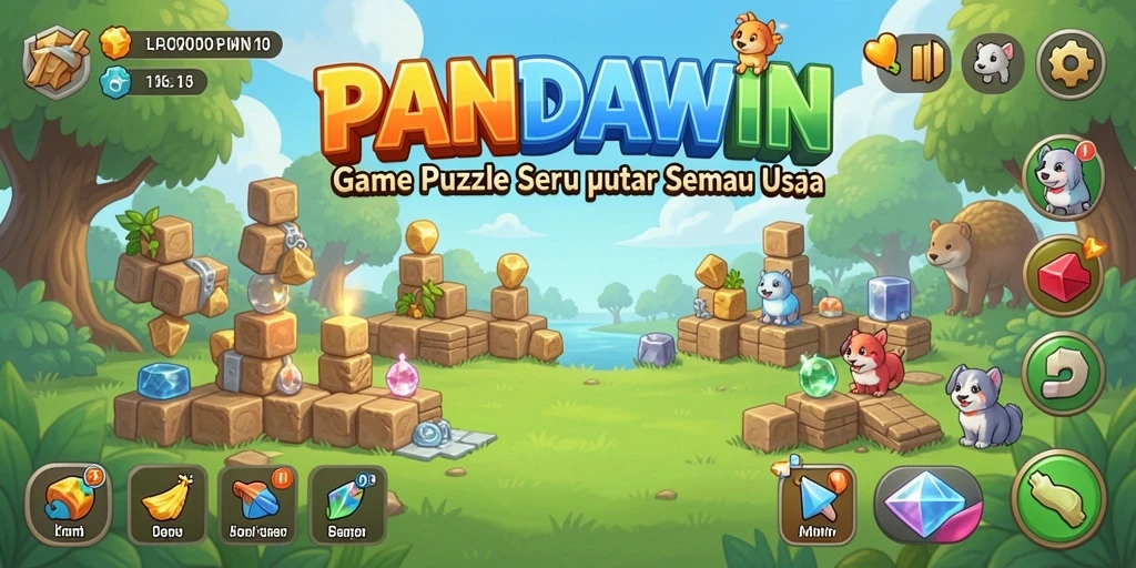 Tampilkan gameplay menantang dari game PANDAWIN dengan berbagai level puzzle.