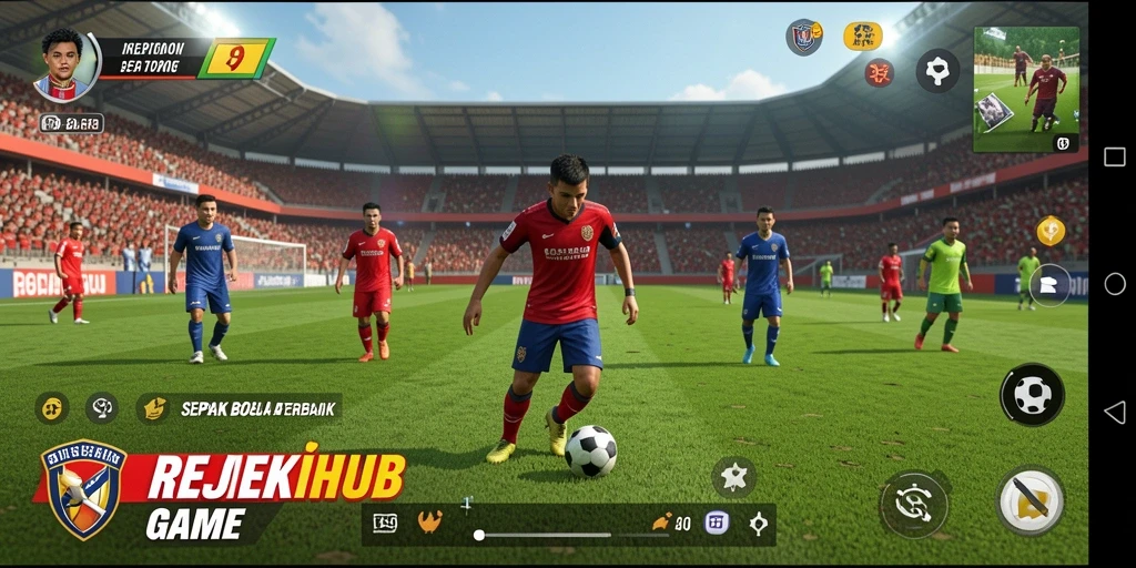 Tampilkan gameplay seru di REJEKIHUB, pertandingan sepak bola nyata.